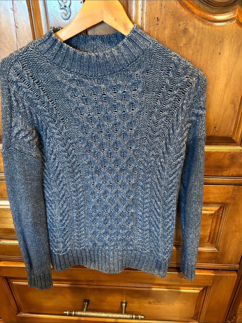 Banana Republic Blue Heather Cable Braided Knit Turtleneck Sweater